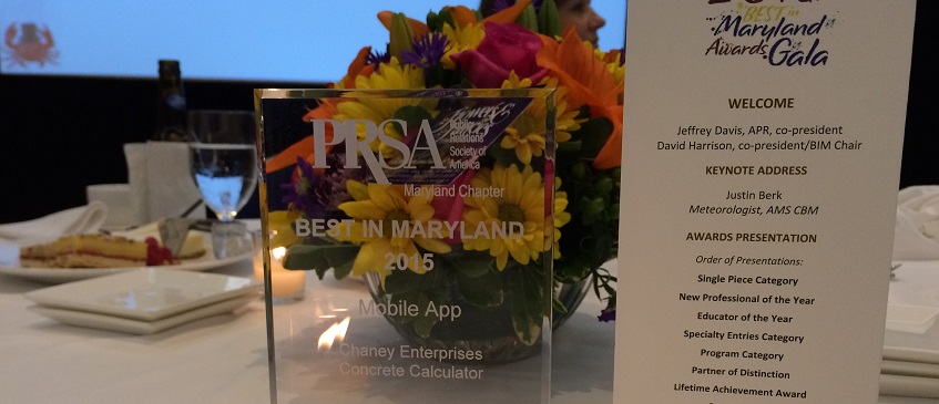 Concrete & Aggregate Calculator Named Top Mobile App with PRSA ‘Best in Maryland’ Award